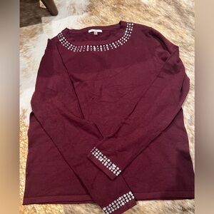 Embellished Burgundy Women's Sweater l L